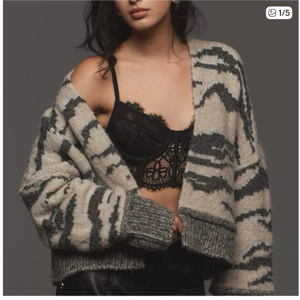 Anthropologie Pilcro Textured Cream and Gray Cardigan